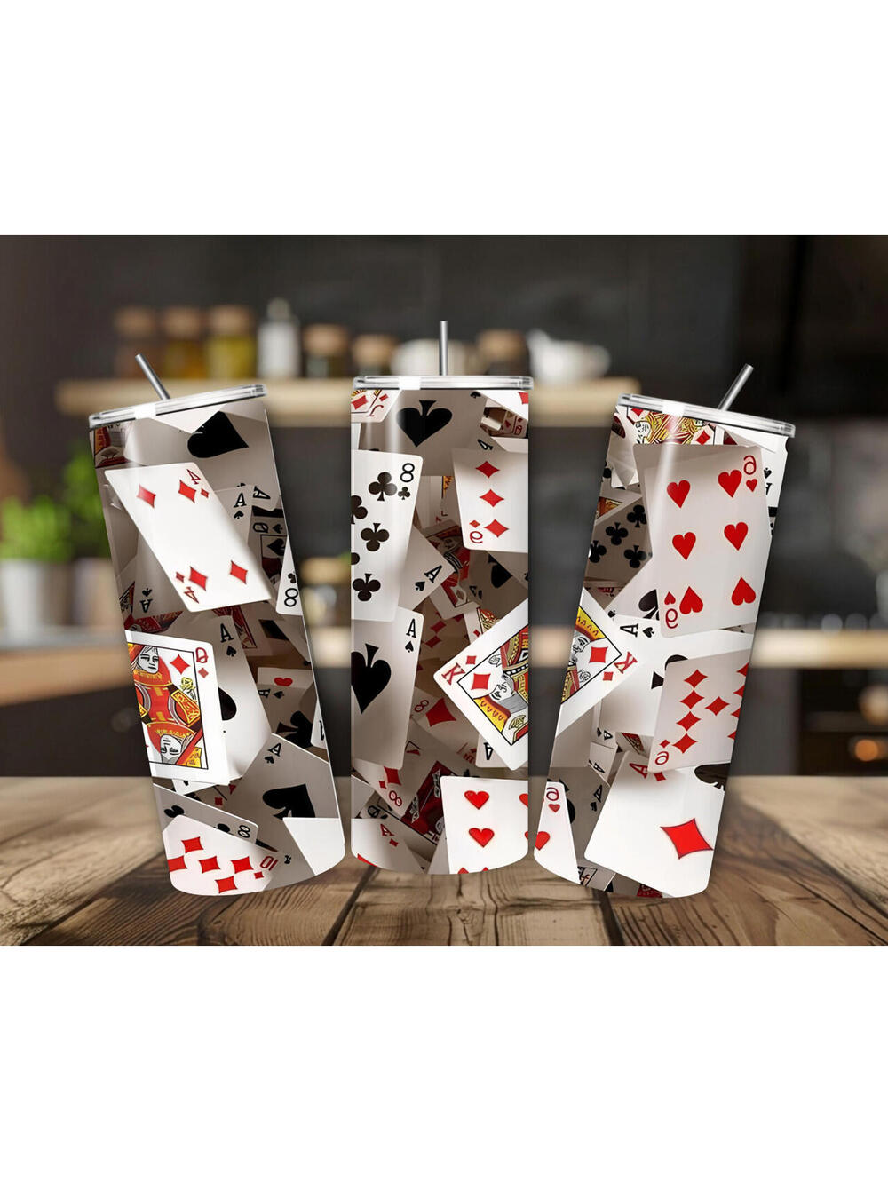 20 oz 3D Cards Stainless Steel Tumbler with Lid, Straw